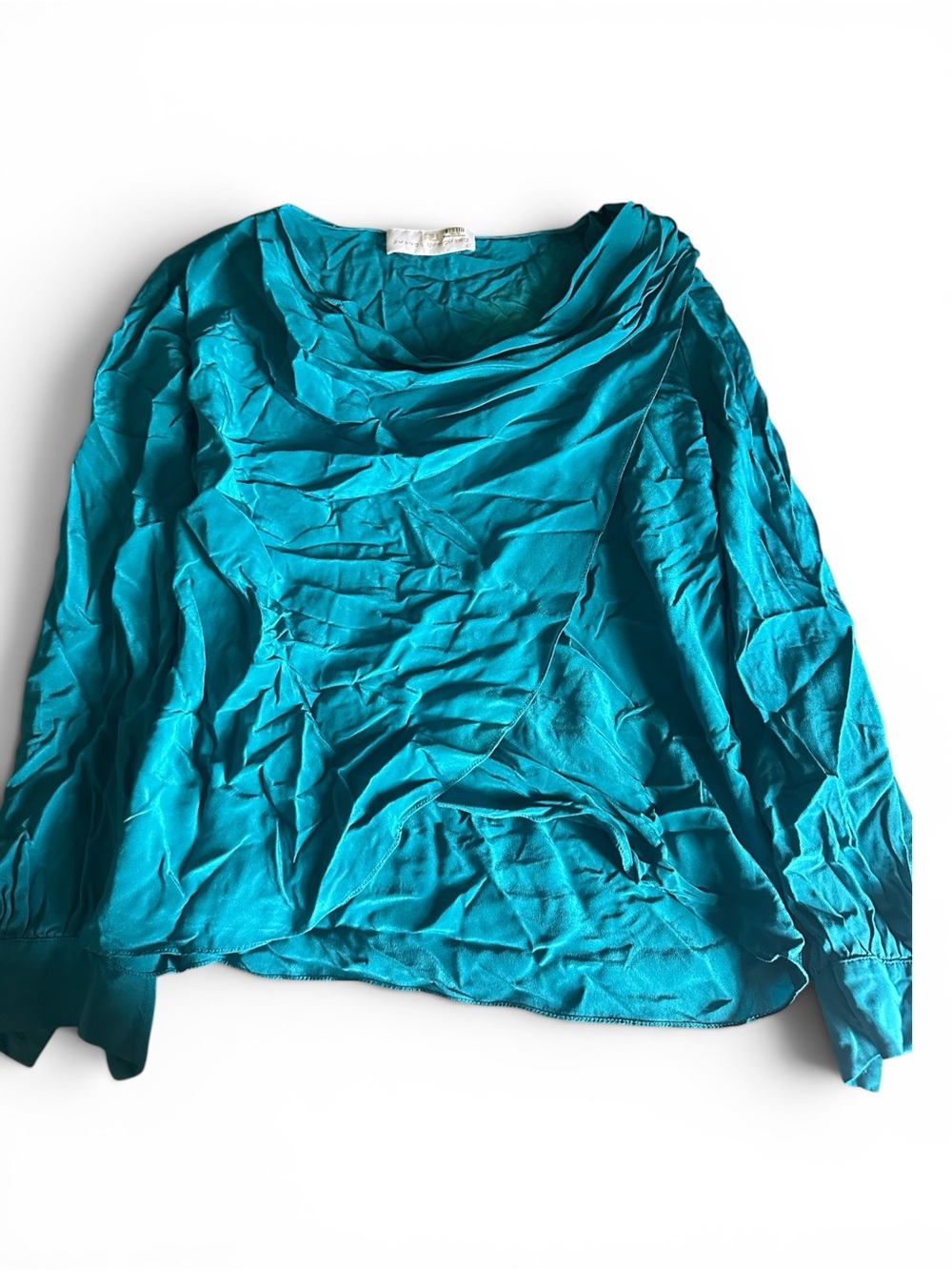 Amanda Uprichard Teal Long-Sleeve Draped Blouse